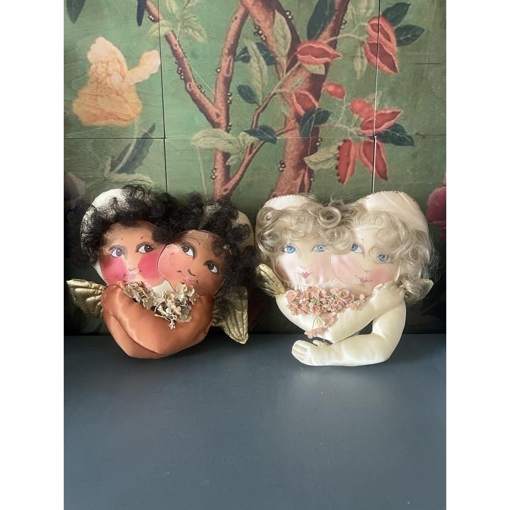 Jan Feenstra Plush Satin Pillow Dolls Hand Painted Whimsical Angels Celestial